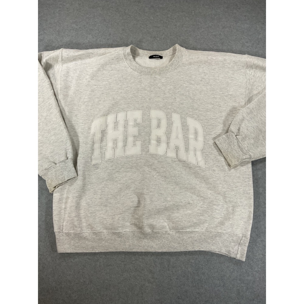 The Bar Sweatshirt Heather Gray Oversized Logo Crewneck Pullover Large 2572